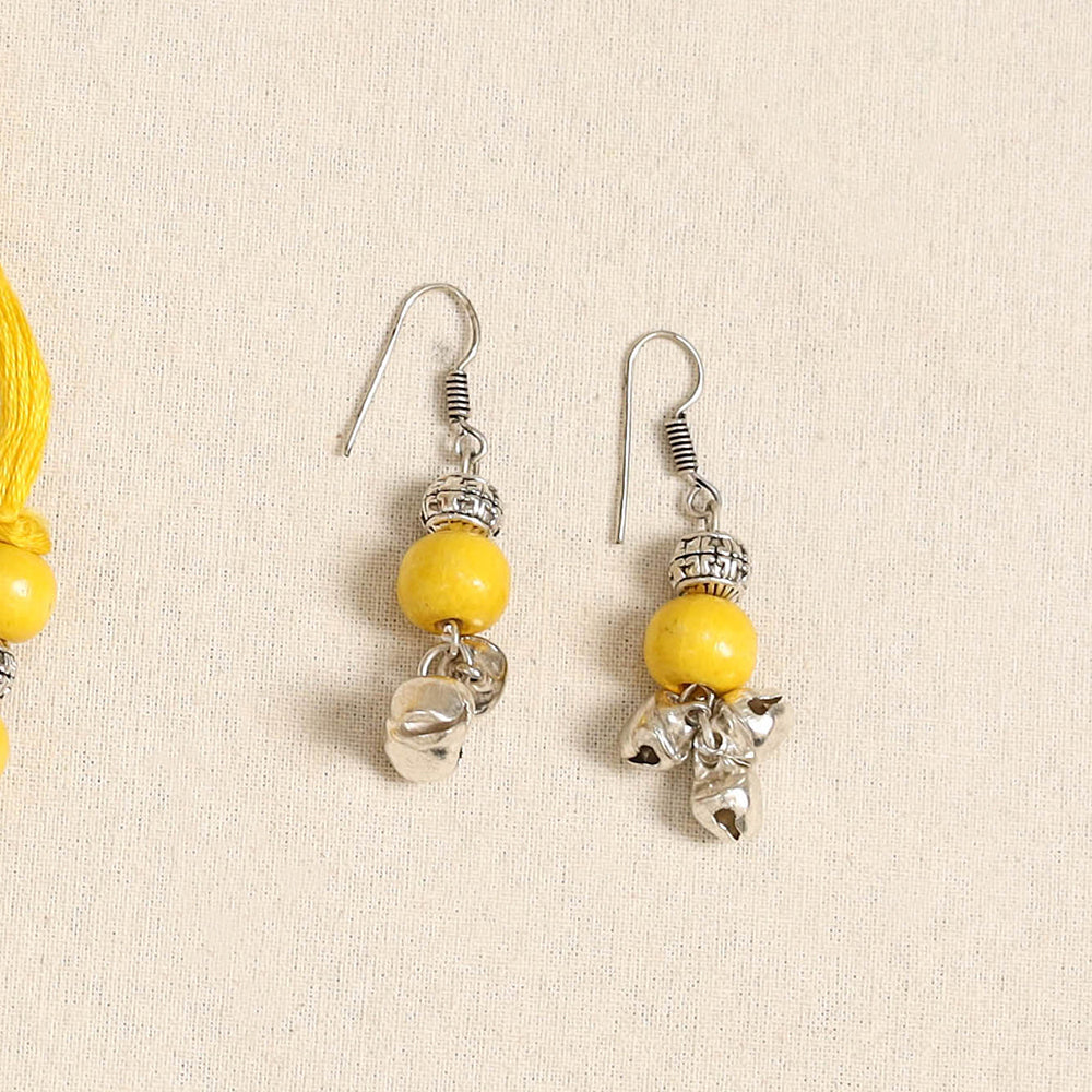 Yellow - german silver wooden beads necklace set 74