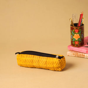 Yellow - Handmade Cotton Quilted Pencil Pouch 17