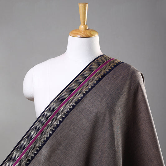 Brown - Prewashed Dharwad Cotton Thread Border Fabric