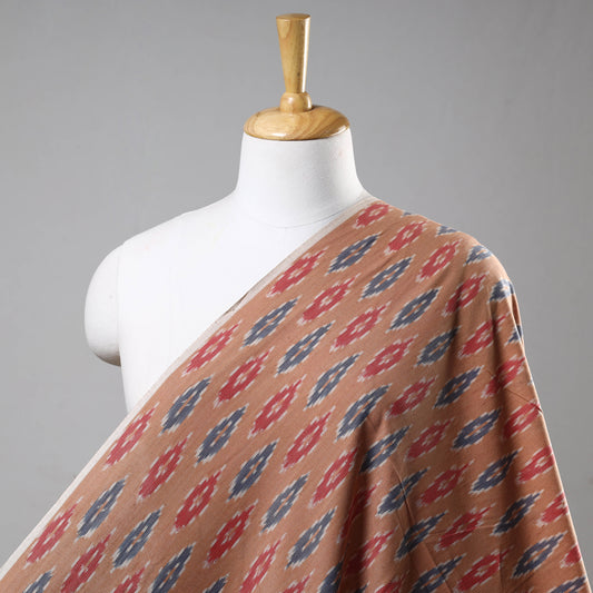 Patterned Brown Pochampally Ikat Weave Cotton Handloom Fabric
