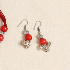 Red - german silver wooden beads necklace set 72