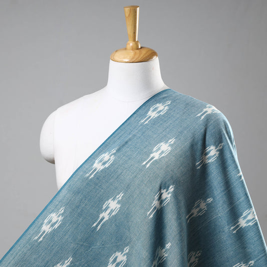 Sky Blue With Butta Pochampally Central Asian Ikat Cotton Handloom Fabric