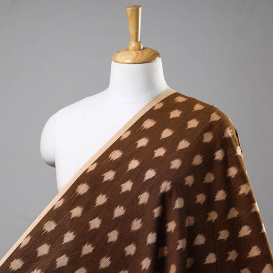 Brown With Tiny Motifs Pochampally Central Asian Ikat Cotton Handloom Fabric