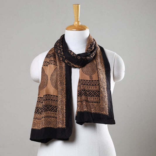 Brown - Bagh Hand Block Printed Mulberry Silk Stole