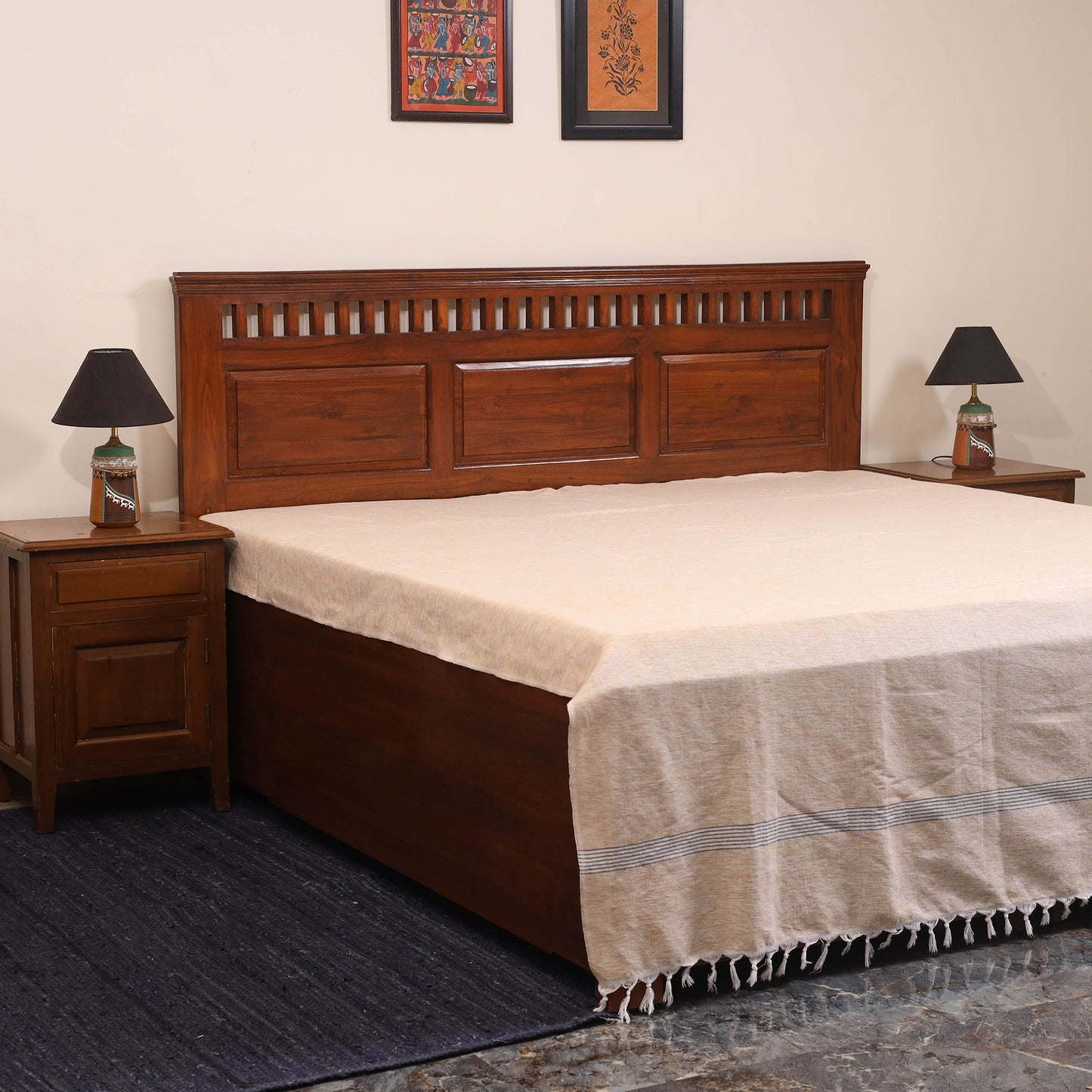 Beige - double handloom cotton bed sheet (108 x 90 in) 48