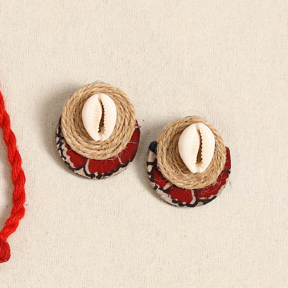 Red - german silver jute & fabart necklace set 69