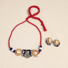 Red - german silver jute & fabart necklace set 66