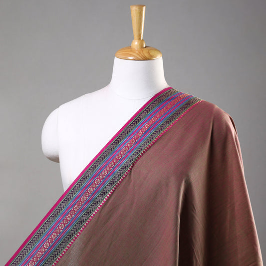 Brown - Prewashed Dharwad Cotton Thread Border Fabric