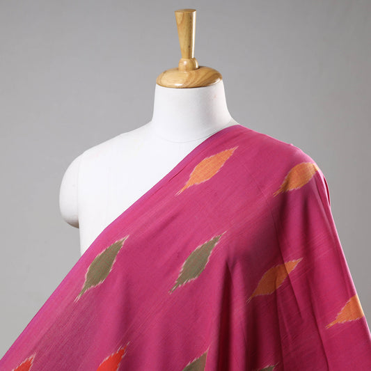 Leaf Pattern Motifs On Pink Pochampally Central Asian Ikat Cotton Handloom Fabric