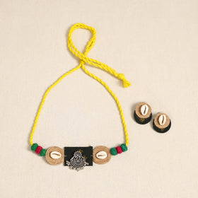 Yellow - german silver jute & fabart necklace set 64