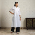 White - A-Line Cotton Jacquard Kurta 10