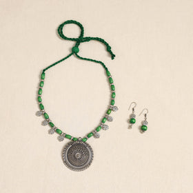Green - german silver wooden beads necklace set 62