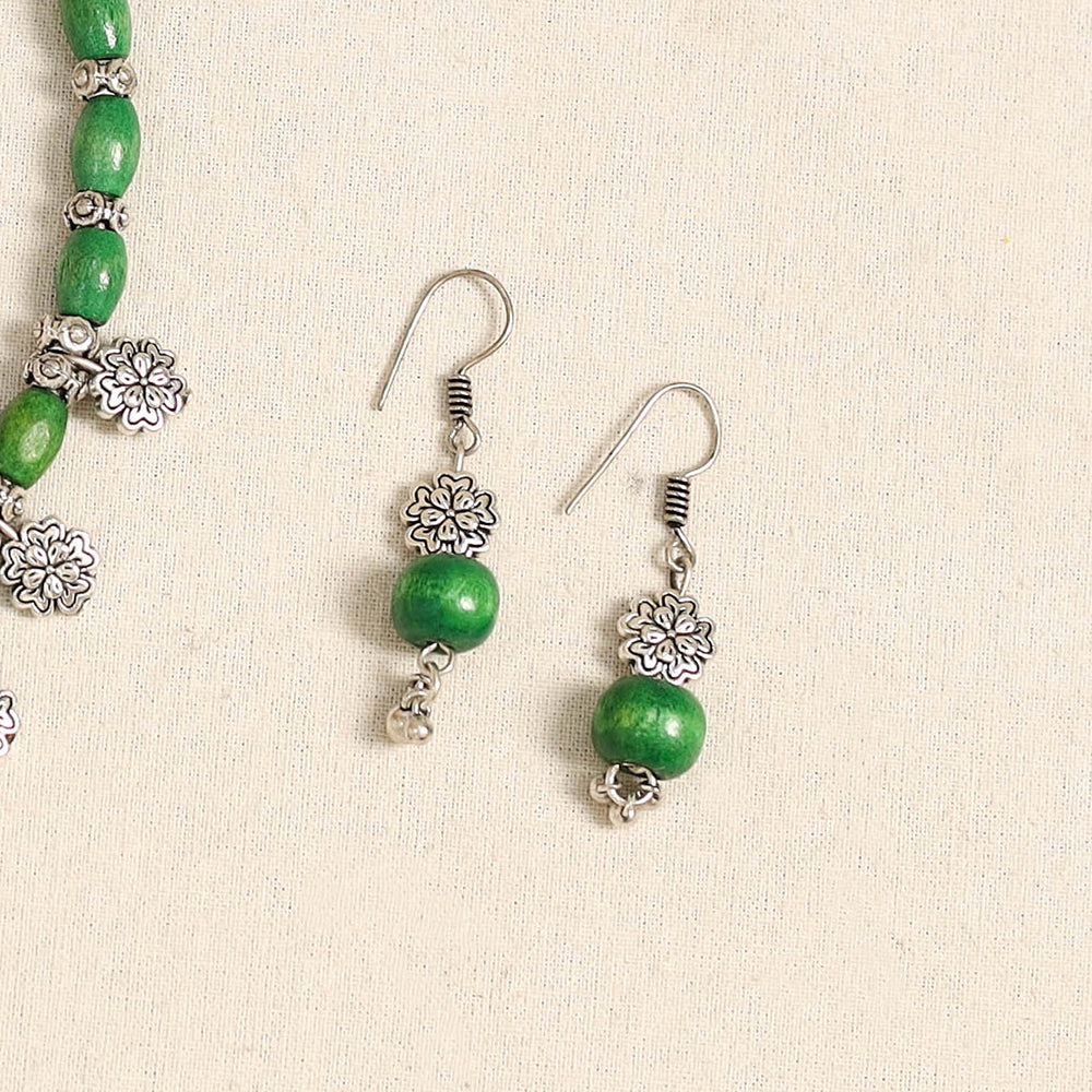 Green - german silver wooden beads necklace set 62