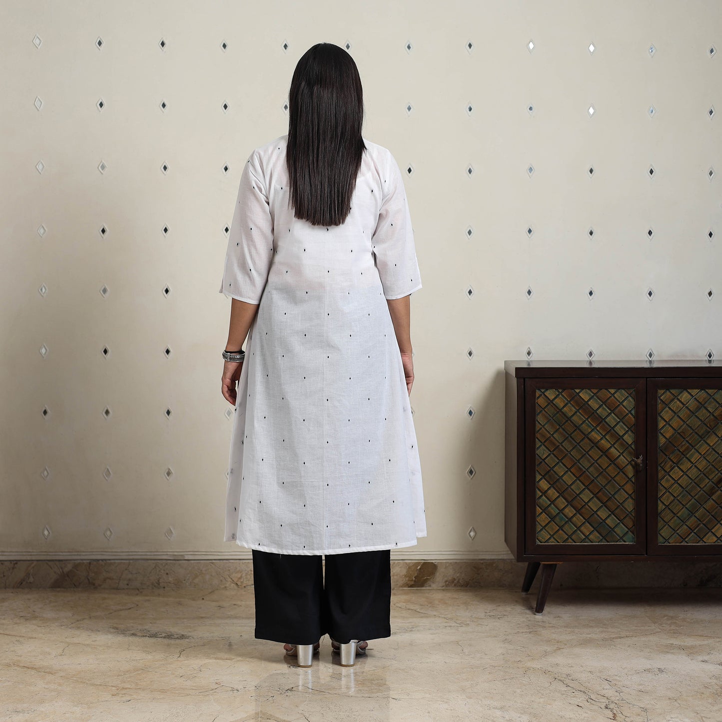 White - A-Line Cotton Jacquard Kurta 10