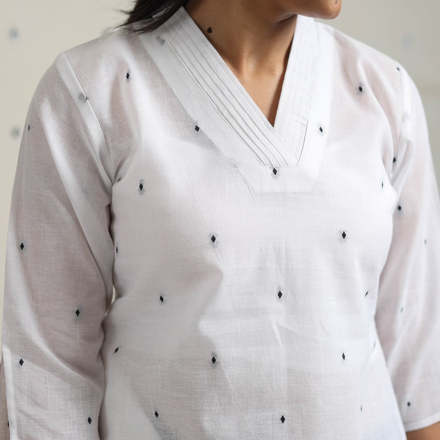 White - A-Line Cotton Jacquard Kurta 10