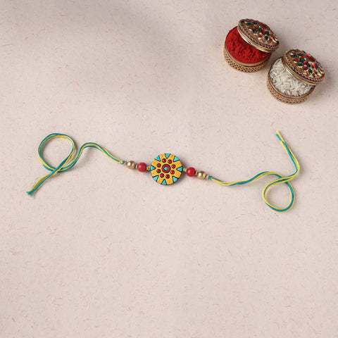 Yellow - Bishnupur Handpainted Terracotta Rakhi 08