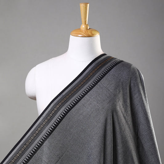 Grey - Prewashed Dharwad Cotton Thread Border Fabric