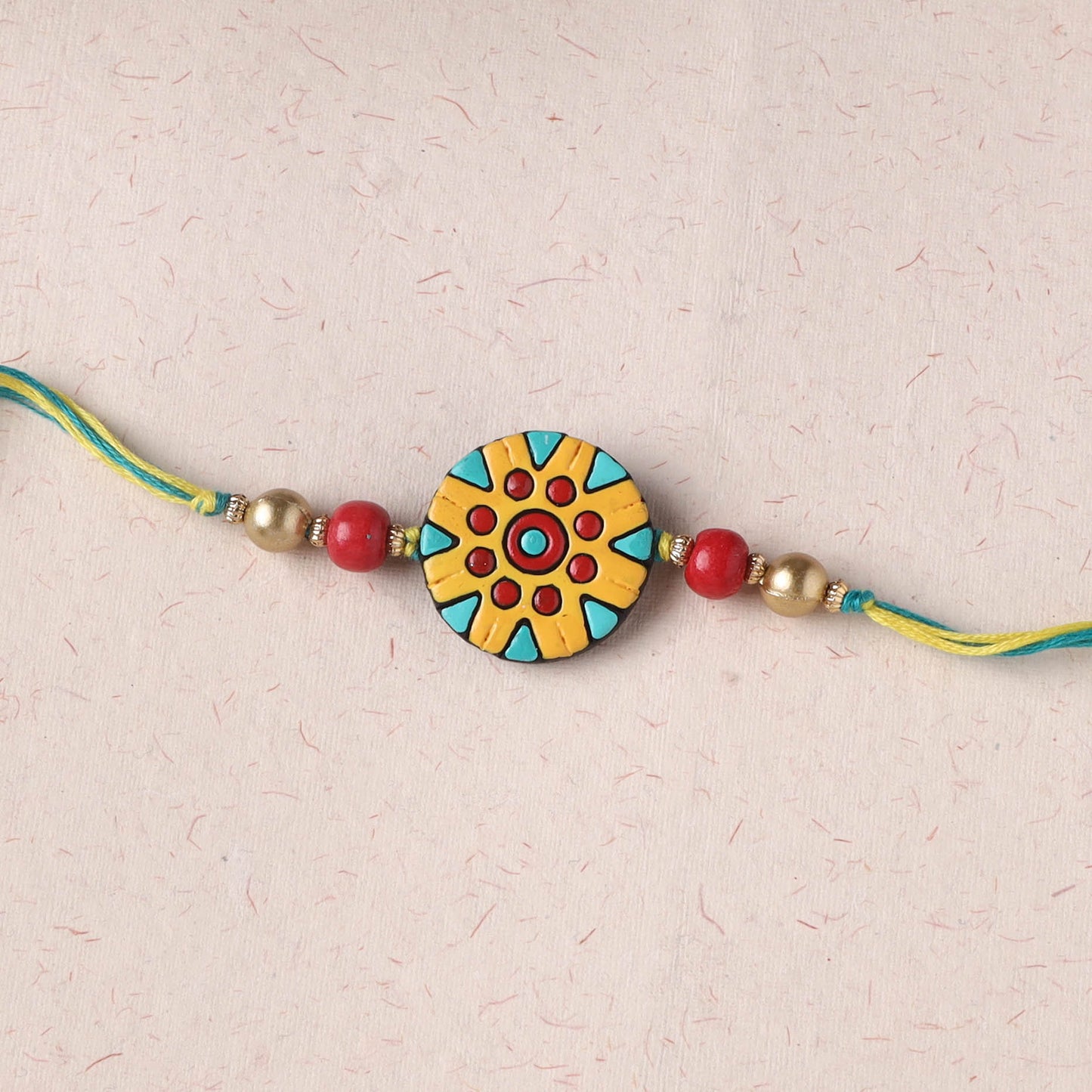 Yellow - Bishnupur Handpainted Terracotta Rakhi 08