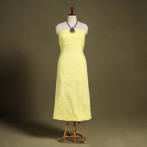 Yellow Hand Embroidery Mul Cotton Chikankari Kurta Material