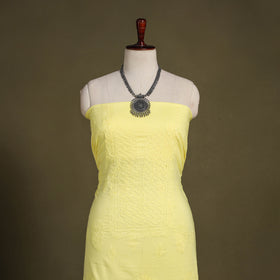 Yellow Hand Embroidery Mul Cotton Chikankari Kurta Material