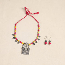 Pink - german silver wooden beads necklace set 58