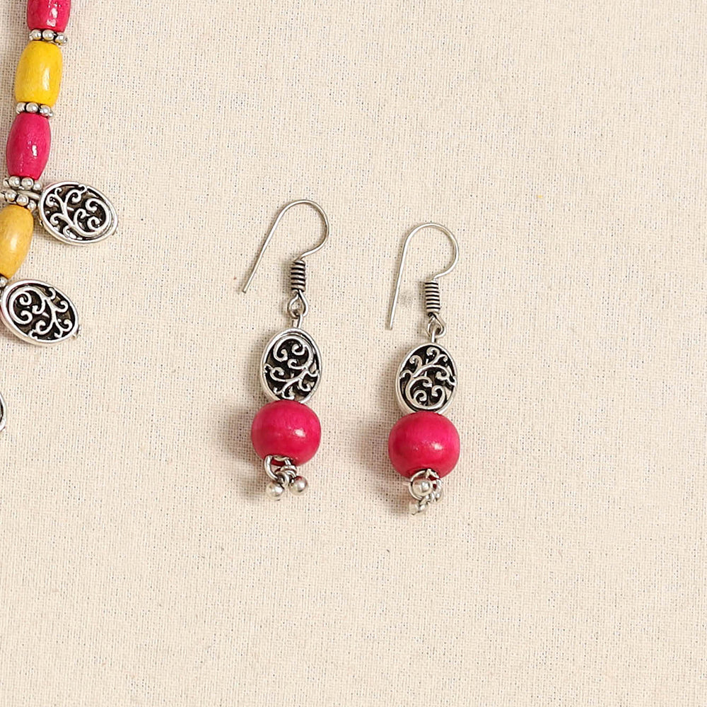 Pink - german silver wooden beads necklace set 58