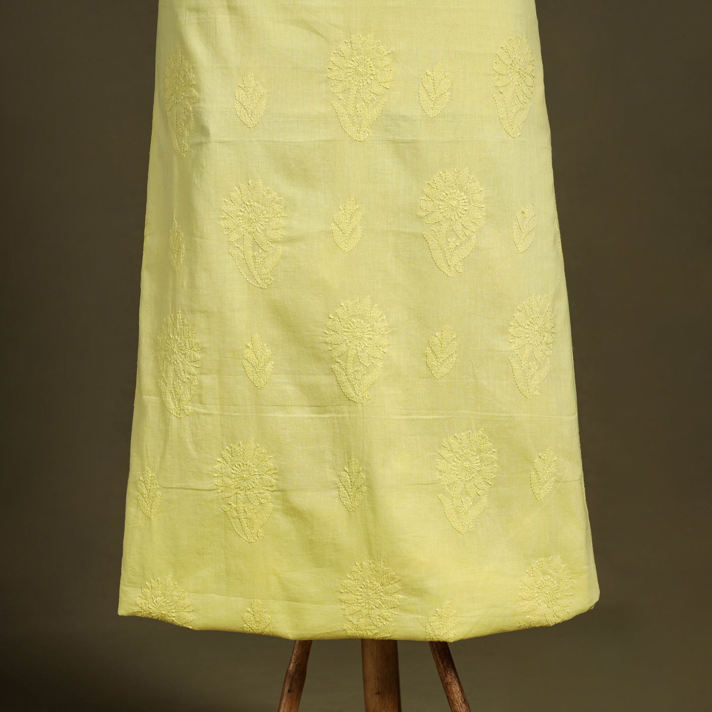 Yellow Hand Embroidery Mul Cotton Chikankari Kurta Material