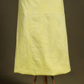 Yellow Hand Embroidery Mul Cotton Chikankari Kurta Material