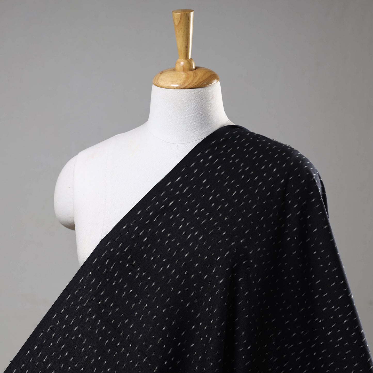 Pitch Black With Butta Pochampally Ikat Weave Cotton Handloom Fabric