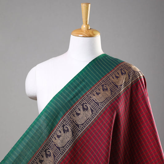 Maroon - Prewashed Dharwad Cotton Thread Border Fabric