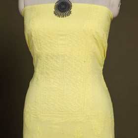 Yellow Hand Embroidery Mul Cotton Chikankari Kurta Material