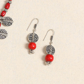 Red - german silver wooden beads necklace set 57