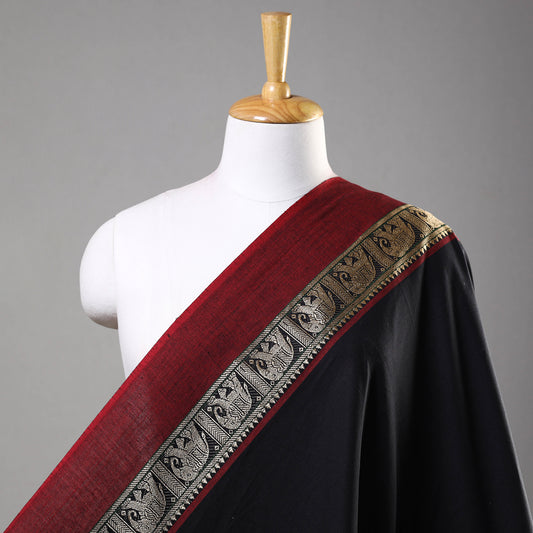 Black - Prewashed Dharwad Cotton Thread Border Fabric
