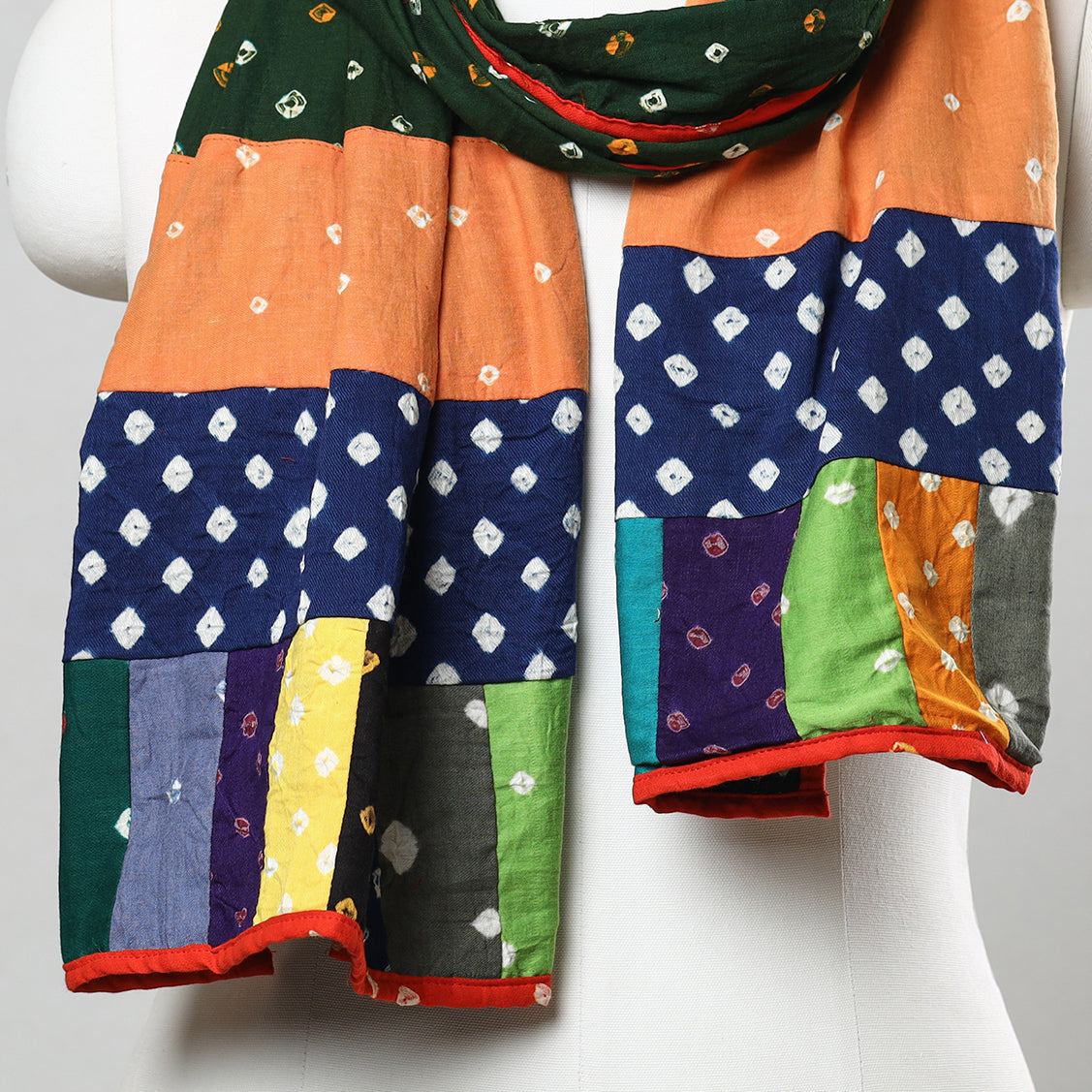 Multicolor - Bandhani Tie-Dye Patchwork Cotton Stole 54
