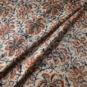 Beige Block Print Cotton Kalamkari Fabric