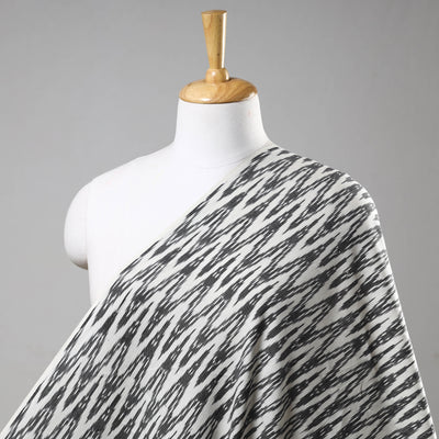 Black & White Chevroned Pochampally Ikat Weave Cotton Handloom Fabric