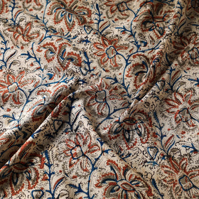 Beige Block Print Cotton Kalamkari Fabric