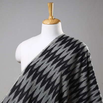 Black & Grey Pointed Chevrons Pochampally Ikat Weave Cotton Handloom Fabric