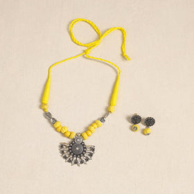 Yellow - german silver necklace set with beads 51