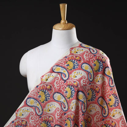 Pink - Paisley Pattern Special Pure Wool Handloom Sanganeri Hand Block Printed Fabric