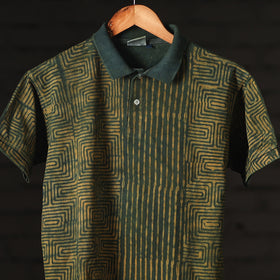 Bindaas Natural Dyed Art Block Print Unisex Polo Collar T-shirt