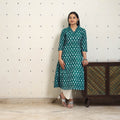 Green Handloom Cotton A-Line Pochampally Ikat Kurta