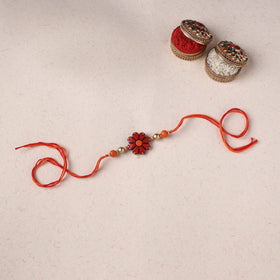 Red Flower - Bishnupur Handpainted Terracotta Rakhi 12