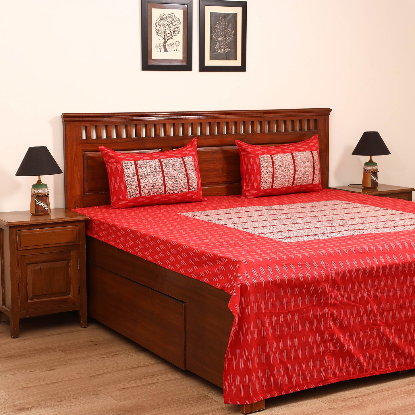 Pochampally Ikat with Bagh Patch Cotton Double Bedsheet Set (108 x 90 in) 14