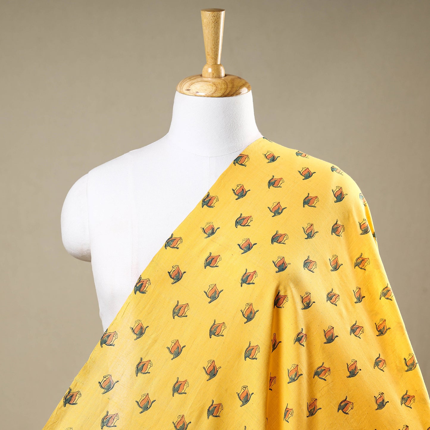 Yellow - Mangalgiri Block Printed Handwoven Cotton Fabric