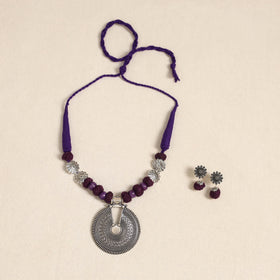 Purple - german silver necklace set with beads 44