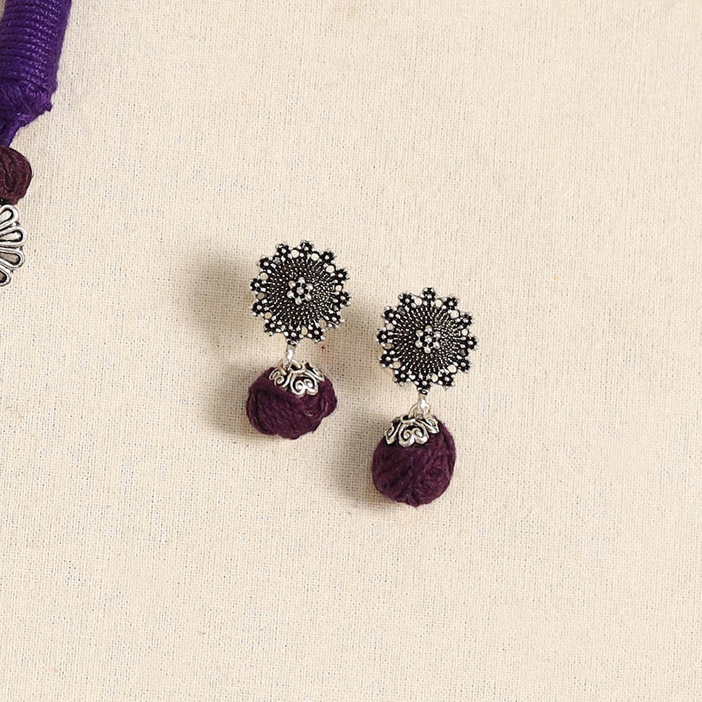 Purple - german silver necklace set with beads 44