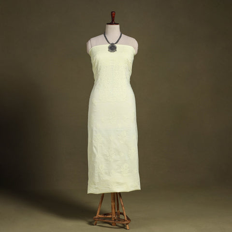 Yellow Hand Embroidery Mul Cotton Chikankari Kurta Material