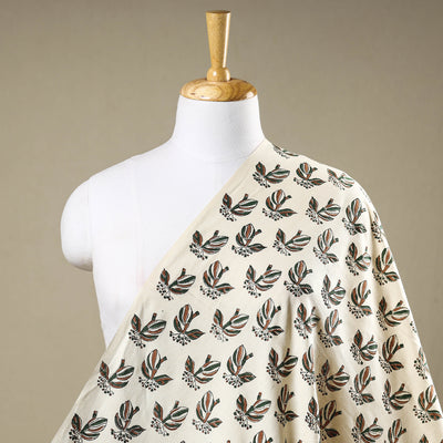 Beige - Mangalgiri Block Printed Handwoven Cotton Fabric