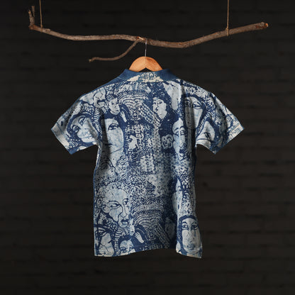 Bindaas Natural Dyed Art Block Print Unisex Polo Collar T-shirt in Cotton
